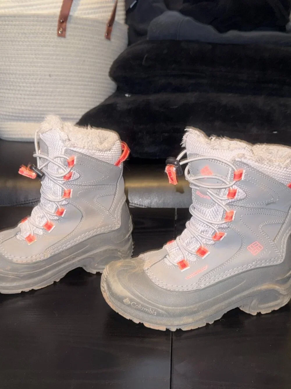 size 3 Columbia Kids Snow Boots Gray Red